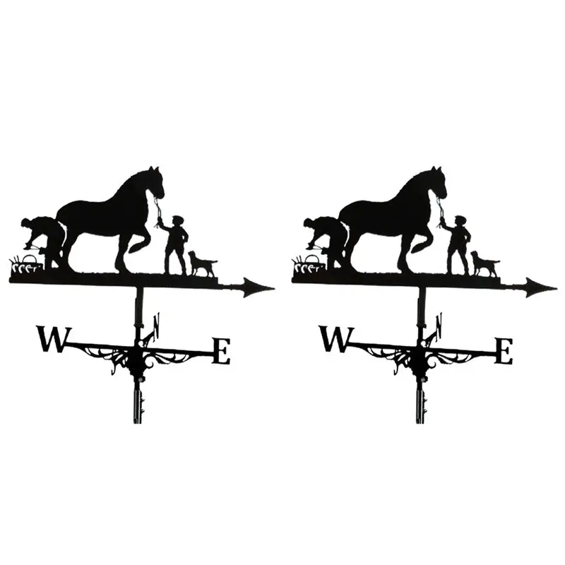 A96K-2X Metal Weathervane Farmer And Horse Mount Weather Vane Wind Direction Indicator