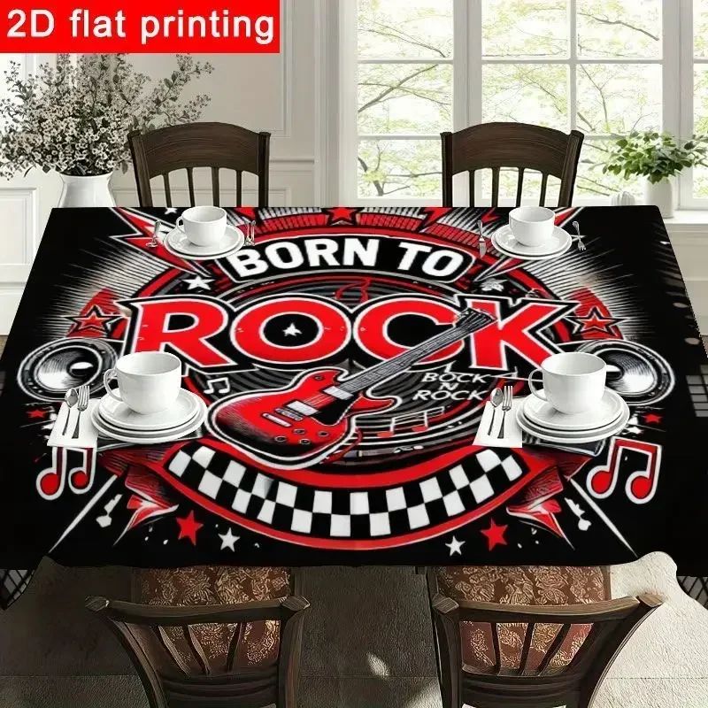 One rock music tablecloth - eye-catching red and black design, featuring an electric guitar, and reusablexzj