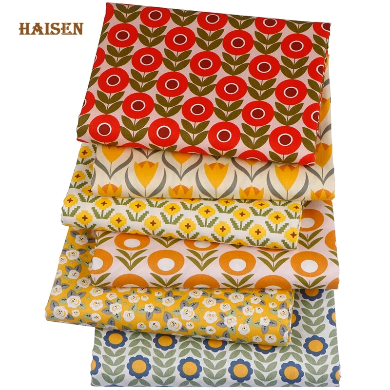 Haisen,Printed Twill Cotton Fabric,Patchwork Cloth,For DIY Quilting Sewing Baby&Child Material,6pcs/Lot,Cartoon Floral Series