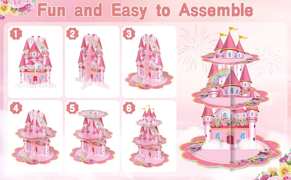 Rosa Schloss Prinzessin Geburtstag Party Cupcake-Ständer Dekorationen Cupcake-Halter für Mädchen Kinder Babyparty - Partyzubehör – Detail 2