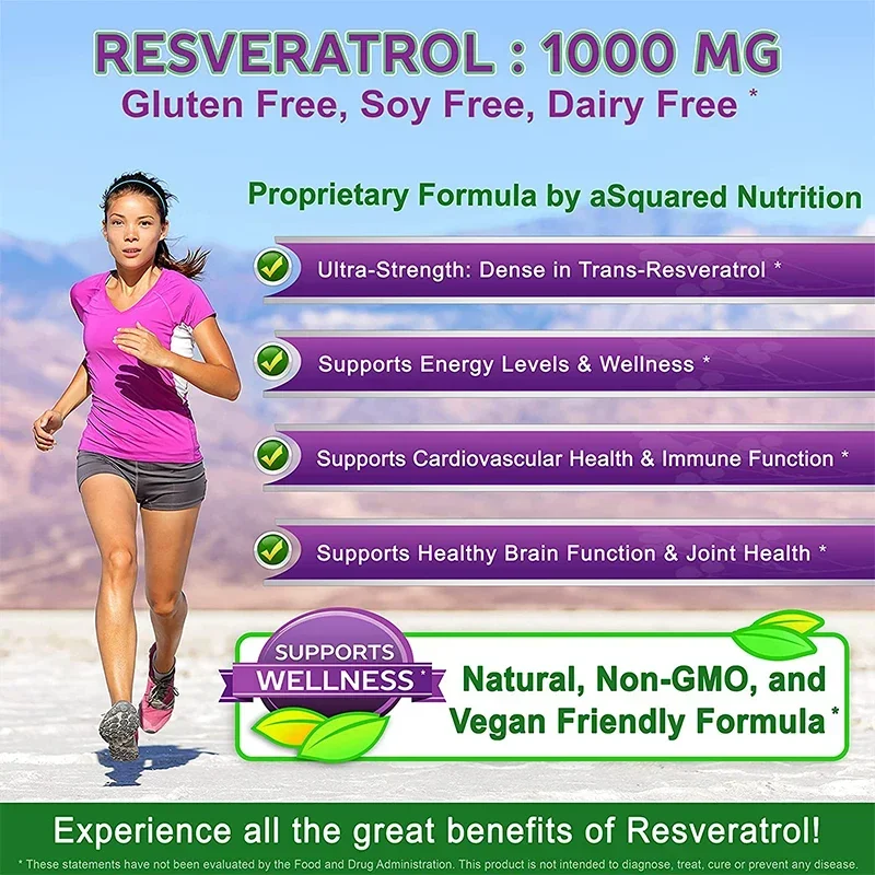 Resveratrol Capsule Supplement, Supports Healthy Heart, Immunity, Brain, Skin, Antioxidant, Promotes Overall Health