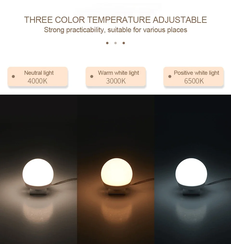 Luz de relleno de espejo de tocador, iluminación ajustable, 3 colores, LED, USB, bombillas de pared, cadena para todos los bonitos, 3 colores, luz de tocador regulable