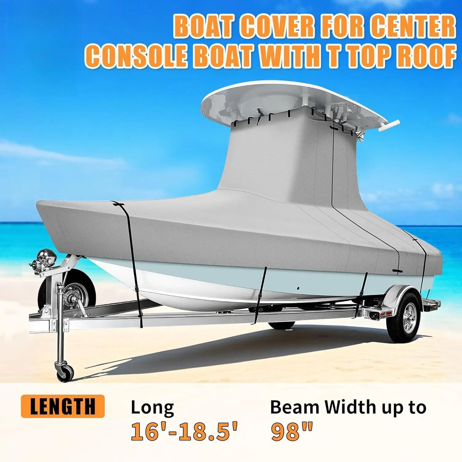 Cubierta para barco con tapa en T, cubierta para barco resistente al agua y resistente al desgarro de grado marino 600D para barco con consola central con techo superior en T, se adapta