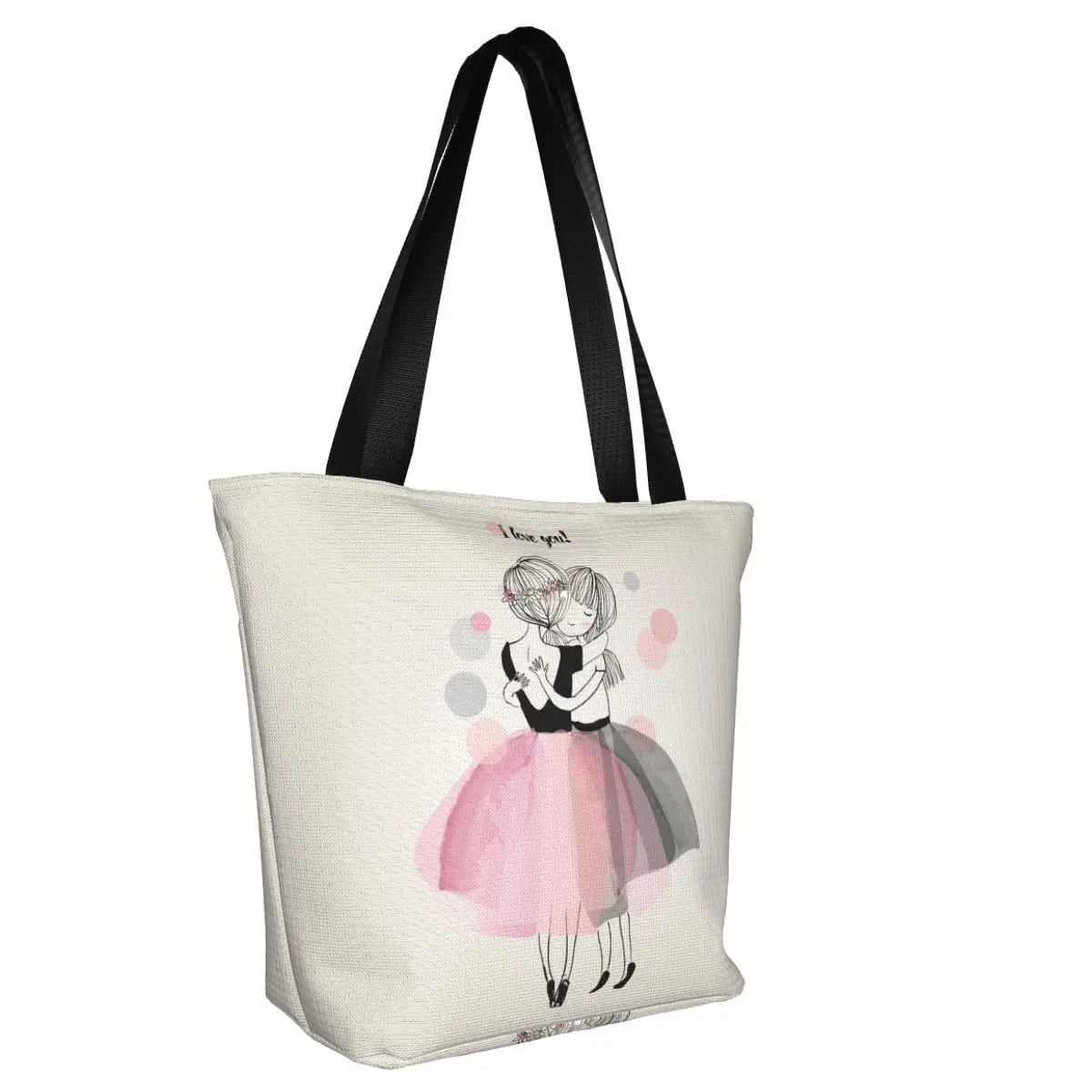 Recycling Pink Ballet Girl Shopping Bag Women Canvas Shoulder Tote Bag Durable Ballerina Dancer Grocery Shopper Bags