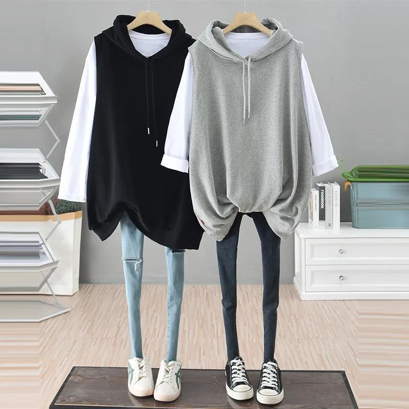 

Открытый кардиган больших размеров, женский свободный жилет с капюшоном 300, ультра большие размеры, весенне-осенняя одежда, утягивающая толстовка с капюшоном...