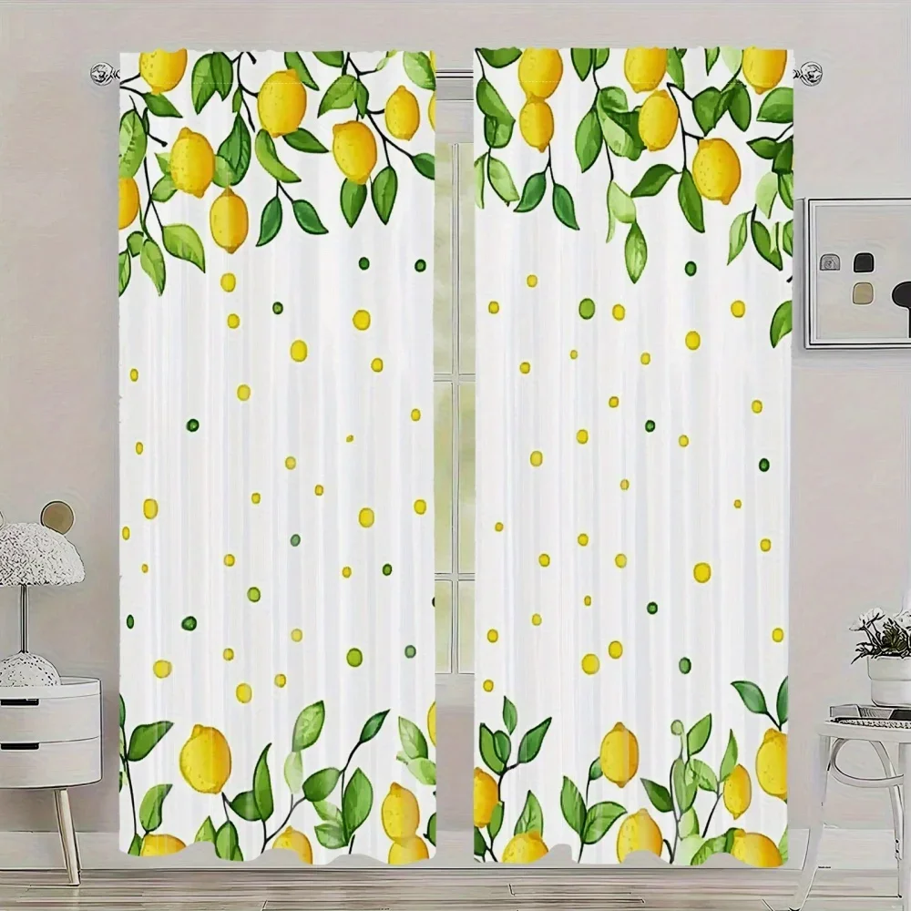 Yellow Lemon Branch Pattern Curtains for Living Room Bedroom Window Home Decor Light Filtering Curtain