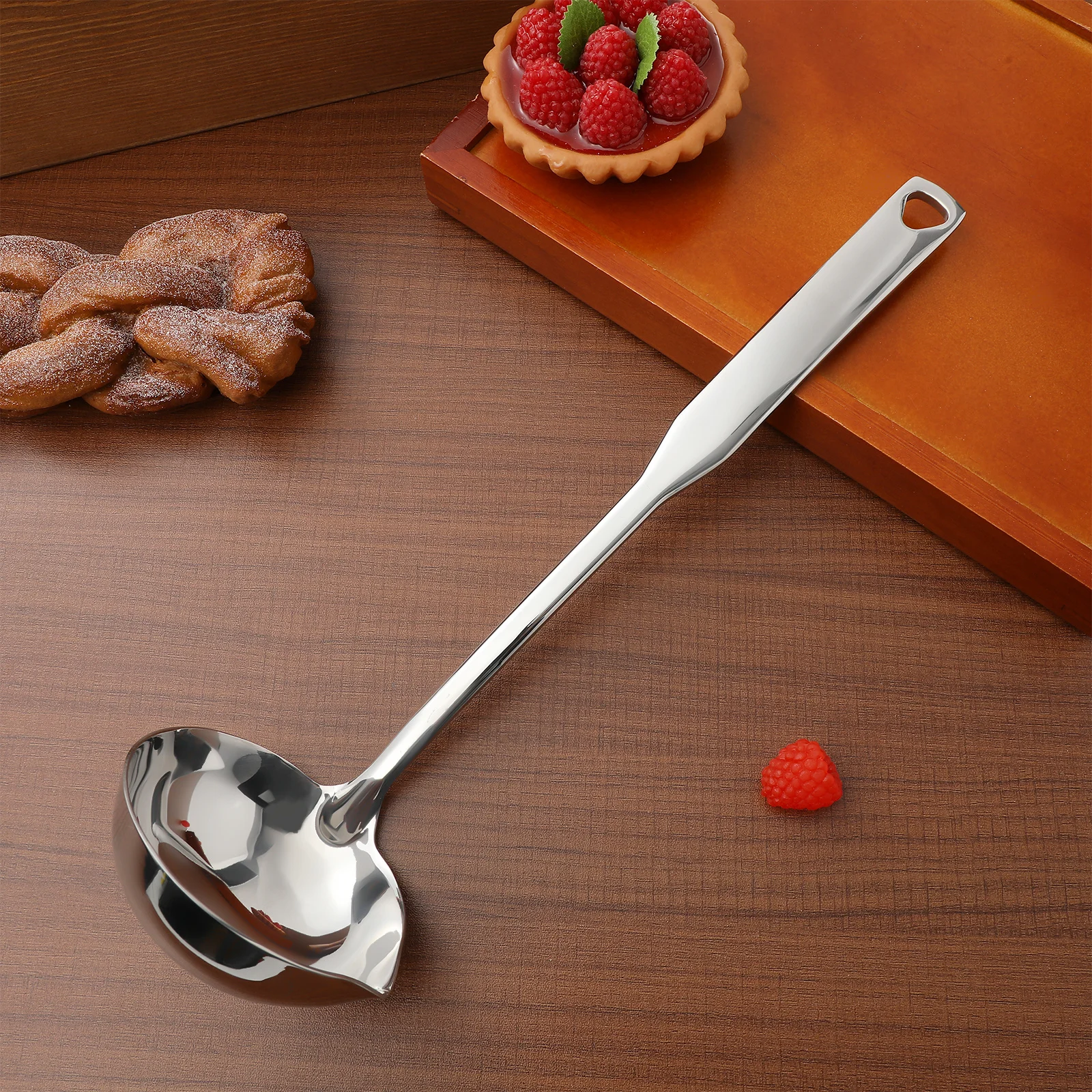 

Long Handle Stainless Steel Soup Ladle Deep Serving Spoon Sauce Ladle with Pouring Spout for Kitchen Cooking Deep Soup Spoons