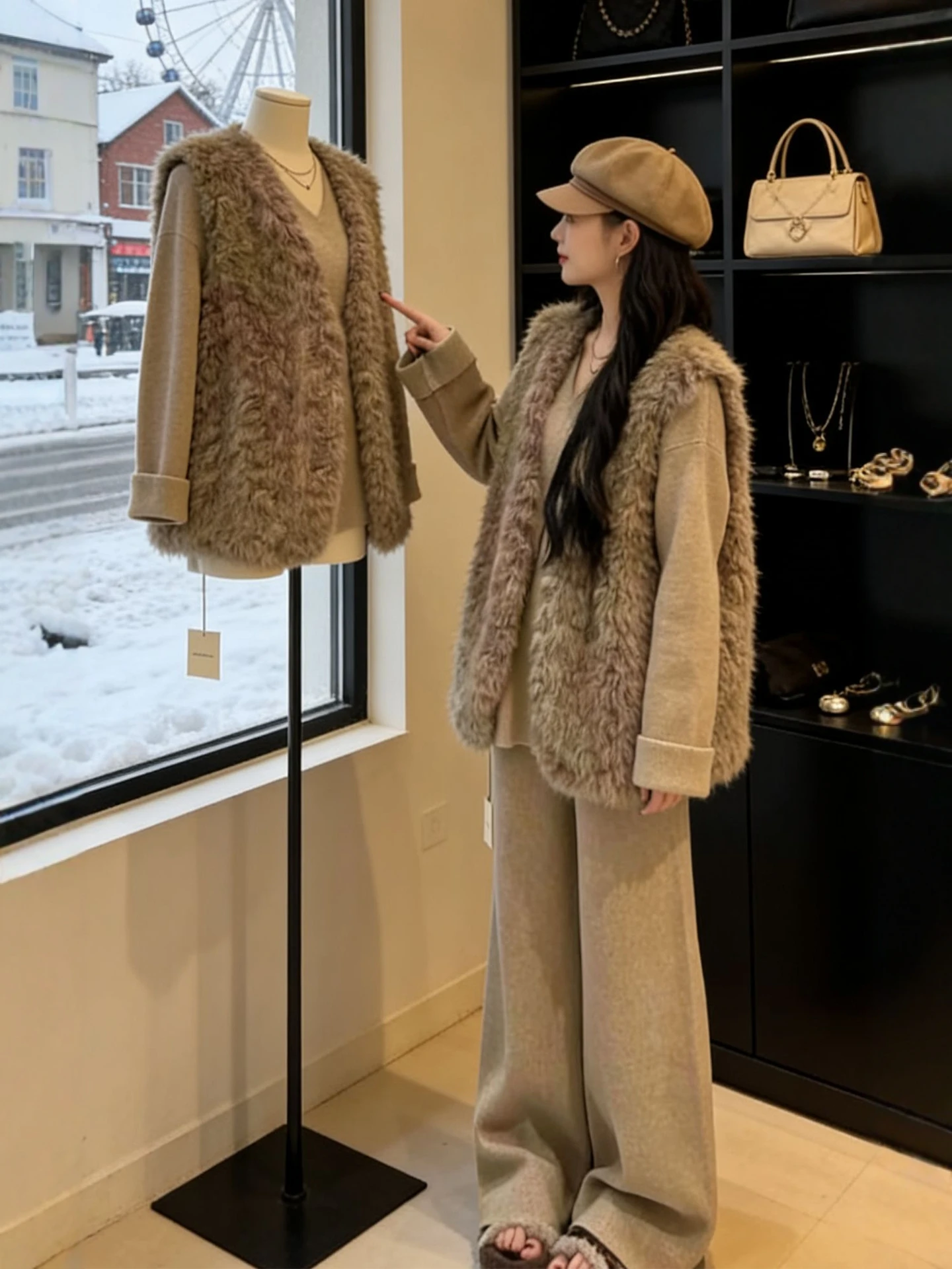 

Winter Faion plus Size Women's Vest Knitted Sweater Casual Pants Tee-Piece Set Warm Cozy High Waist V-Ne Button-Up