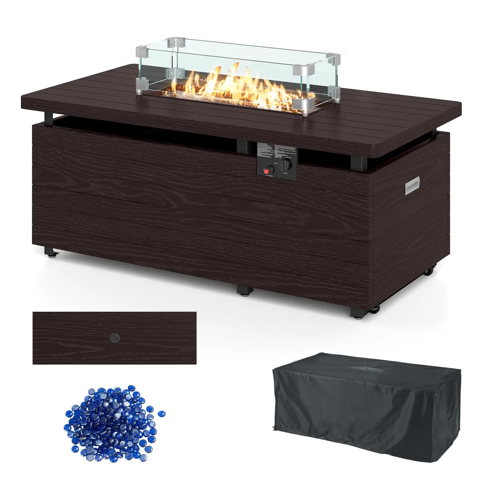 51 Inch Propane Fire Pit Table, 50,000 BTU Gas Firepit (Brown)