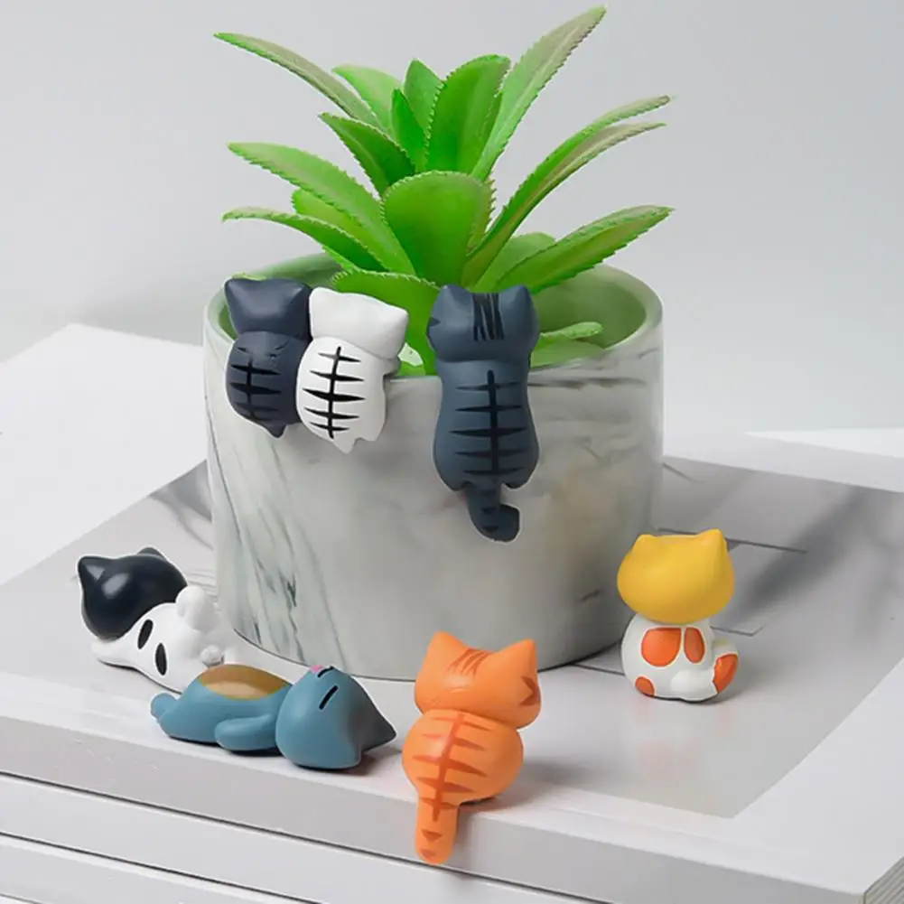 Cute Glass Rim Figurines Cute Cat Cup Rim Ornaments Cute Lying Cat Mug Hugger Clip-on Mini Tabby Figurine for Cup Monitor Flower