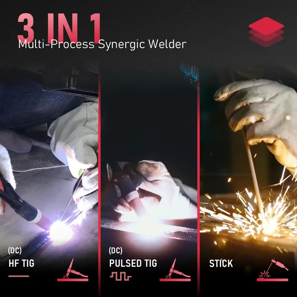 شاشة LED 200 أمبير TIG لحام STICK/DC TIG/PULSED TIG 3 في 1 آلة الجهد المزدوج