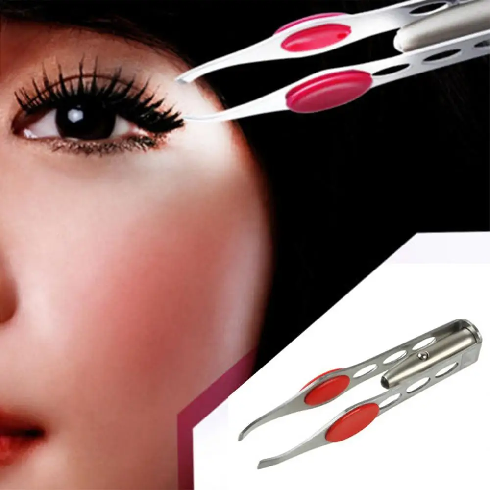 Stainless Steel Eyelash Eyebrow Tweezers Hair Removal Clip with LED Light Beauty Tweezer Tool