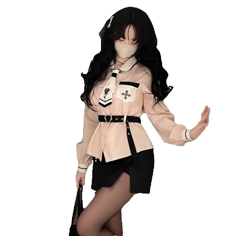 

Pink Sailor Outfit Skirt Tie Shirt Hip-Covering Skirt Uniform Japan JK Uniform Set College Student Girl Short Long Sleeve Suit