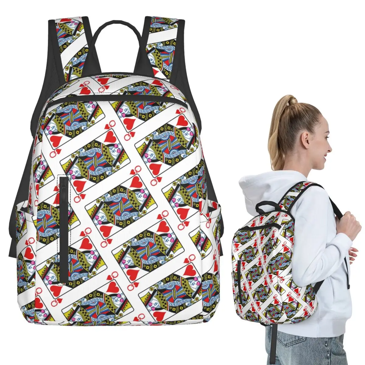 Casino Nights Red Queen Of Hearts Backpack Student BookBag Boys Girls School Bag Computer Shoulder Bags Men Women