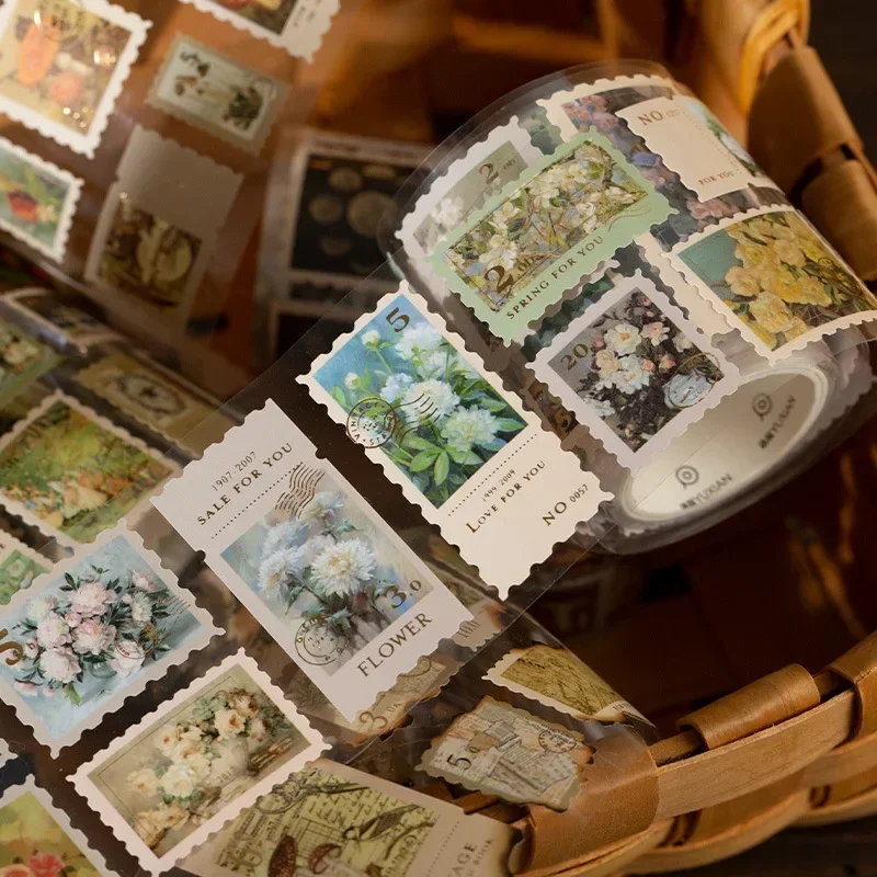 2m Memories Bronzing Stamp Tape Retro Flower Illustrated Handbook Diy Decorative Collage Material Sealing Sticker