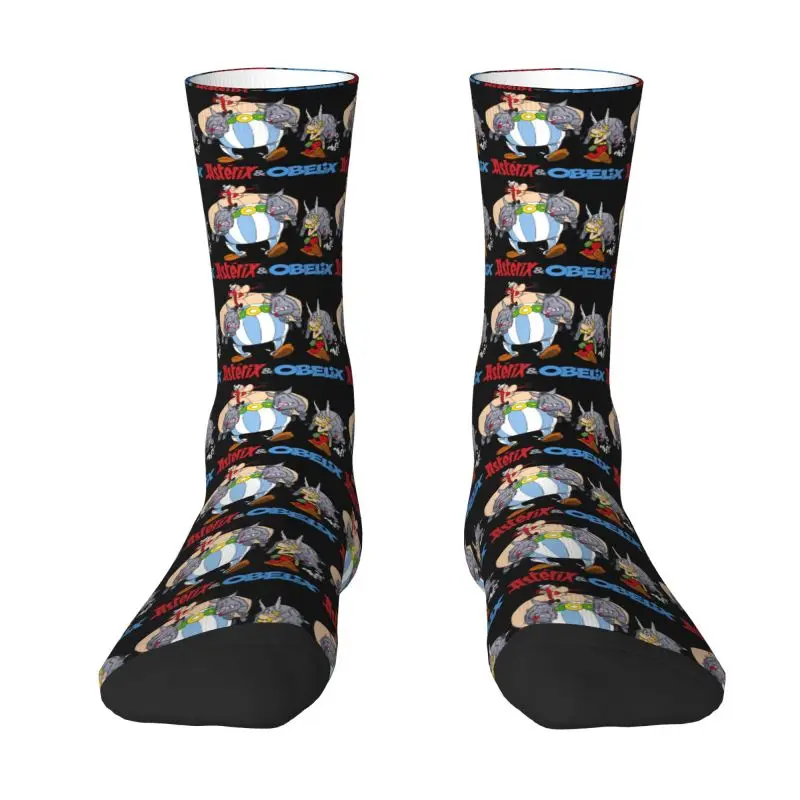 Custom Asterix And Obelix Hunting Men's Crew Socks Unisex Funny Funny Anime Cartoon Spring Summer Autumn Winter Dress Socks