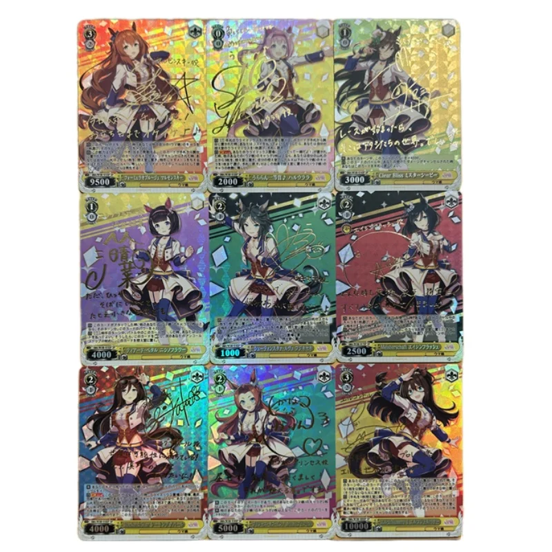 9Pcs/set Pretty Derby Hot Stamping Refraction Color Flash 63X88Mm Self Made Anime Game Characters Diy Collection Cards Gifts