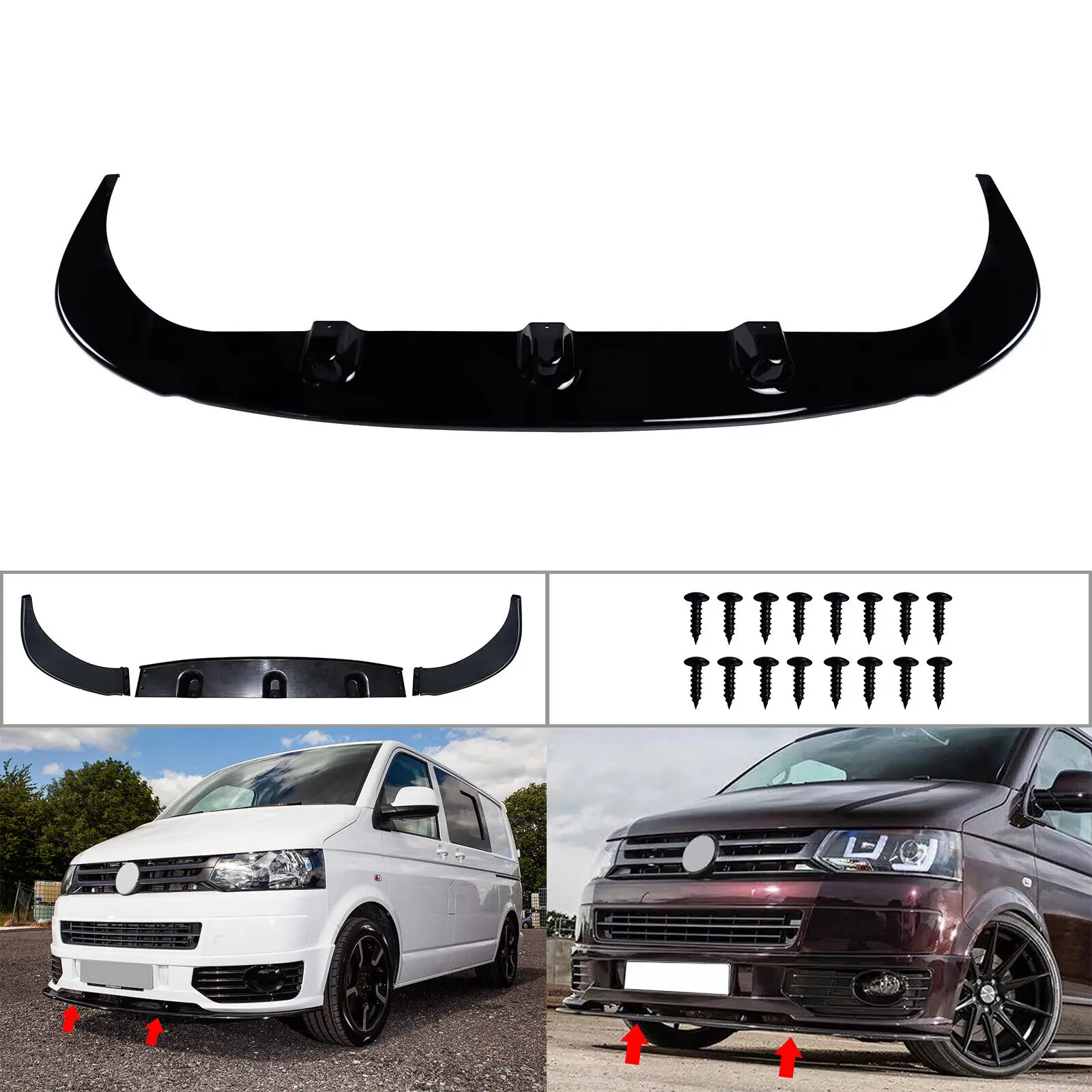 Front Bumper Lower Sportline Spoiler Lip Splitter For VW Transporter T5 2010-15