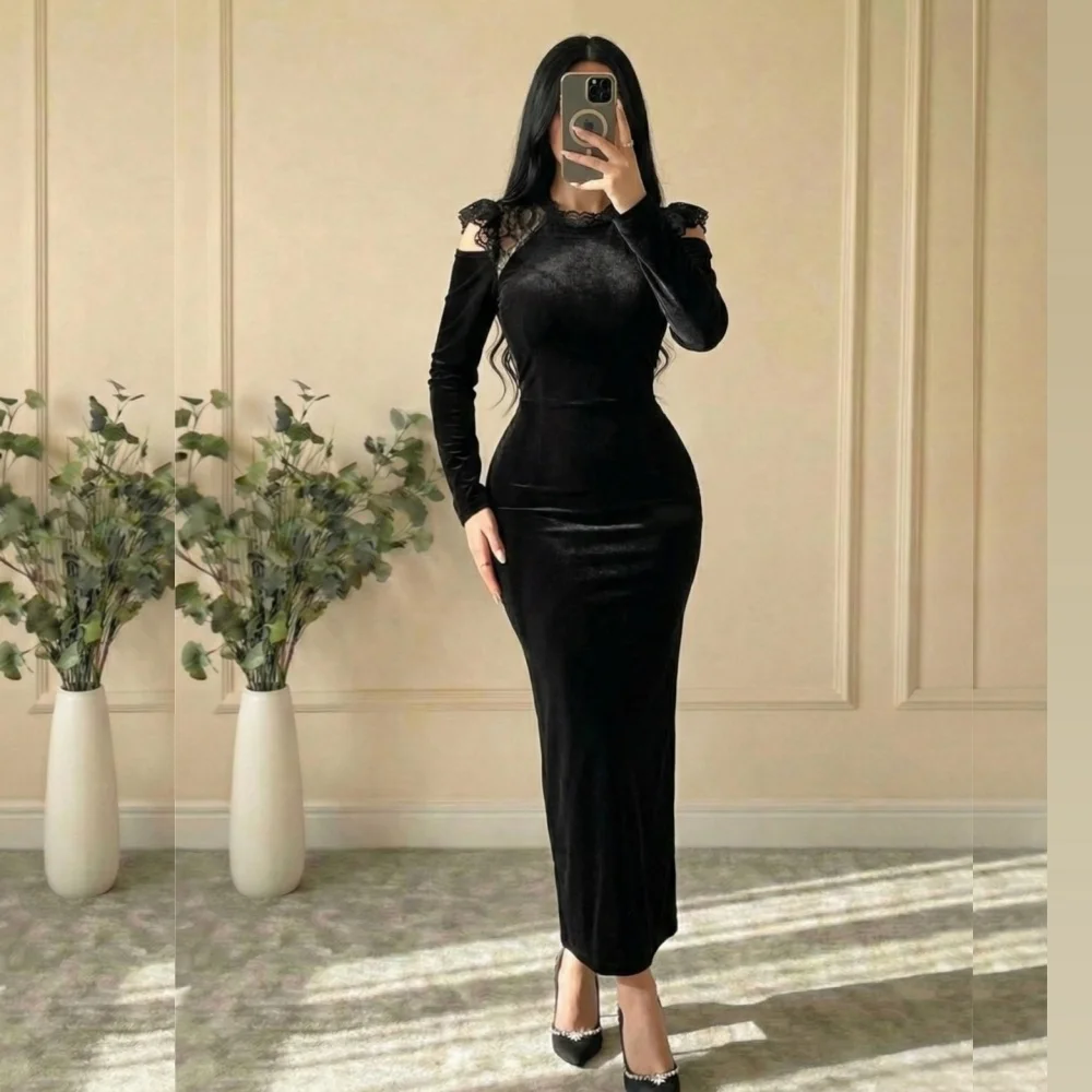 

Customized Classic Formal Evening Dress Temperament Lace O-Neck Straight Midi Dresses Grace Party Wedding High Quality