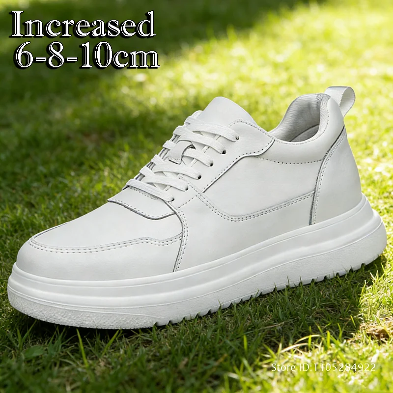 

Men's invisible height increasing leather sneakers 6-8cm fashionable height increasing shoes breathable casual shoes