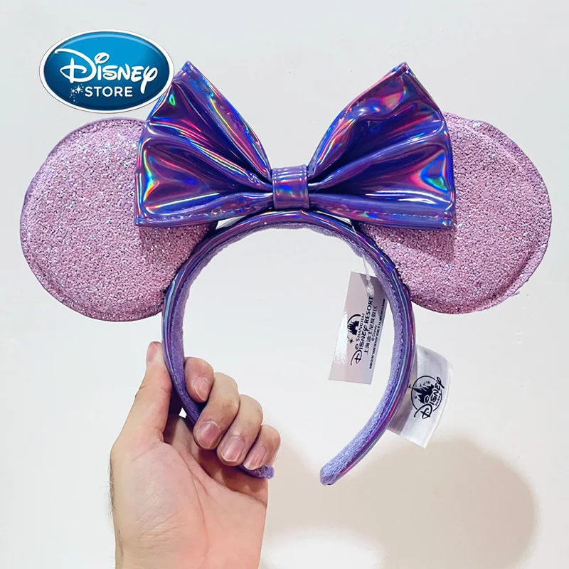 Disney Mickey Ears Headband COSTUME Cosplay Girls Party Hair Band Purple Minnie Ear Headband With PU Leather Bow Birthday Gift