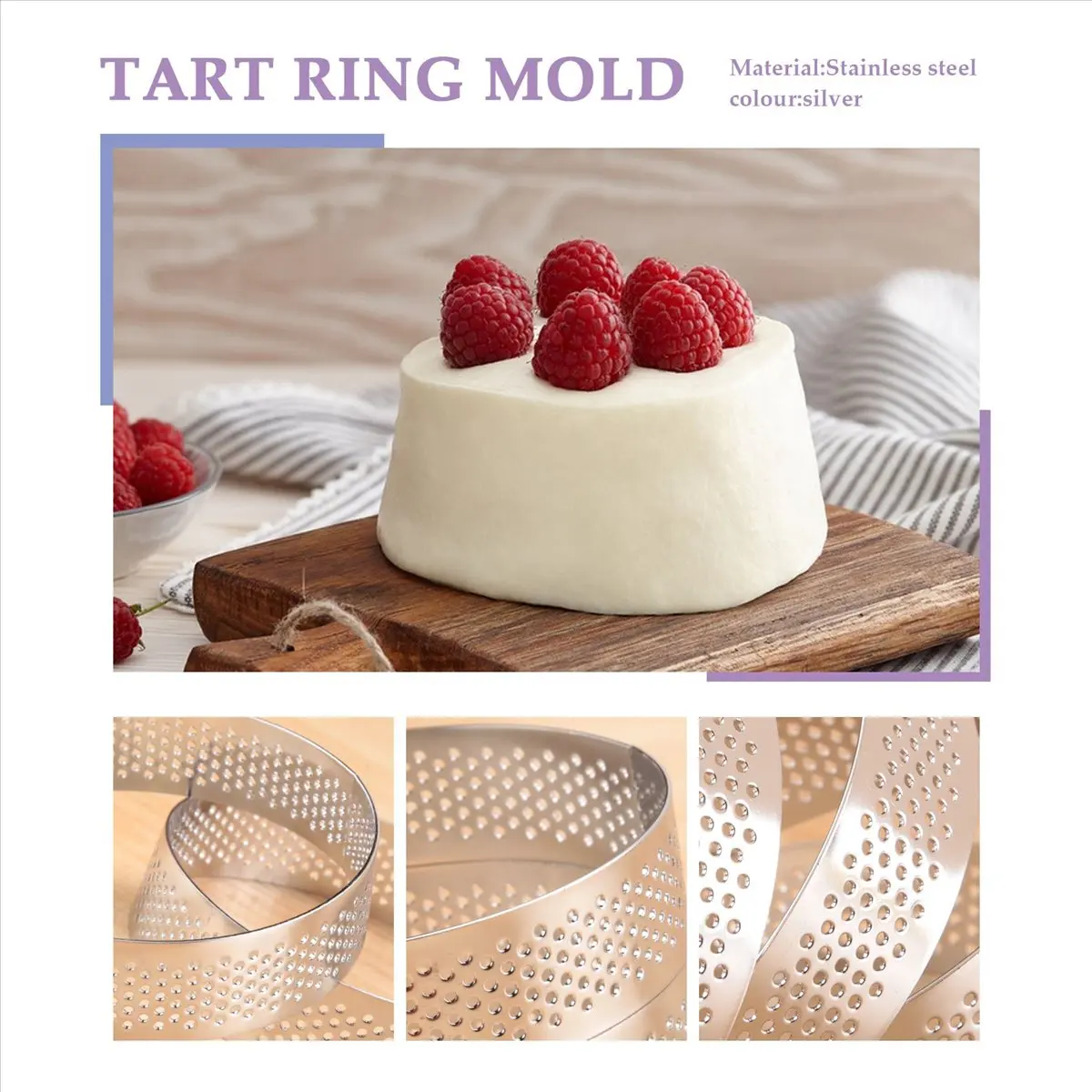 KSOL 20Pcs Circular Tart Rings with Holes Fruit Pie Quiches Cake Mousse Kitchen Baking Mould Perforated Cake Mousse Ring 8cm
