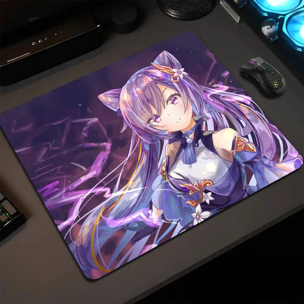 Keqing Genshin Impact Mouse Pad 22X18 Square Computer Accessories Office Game Table Mats Rubber Anti-slip Mousepads