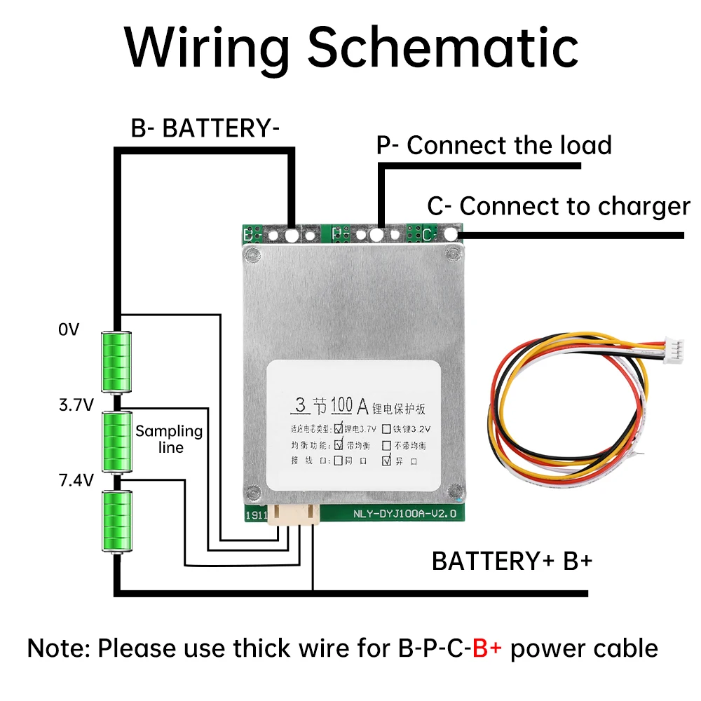 BMS 3S 12V 65A Lithium Battery Charger Protection Board With Balance Charging Separated Port Module for Electric Bicycle