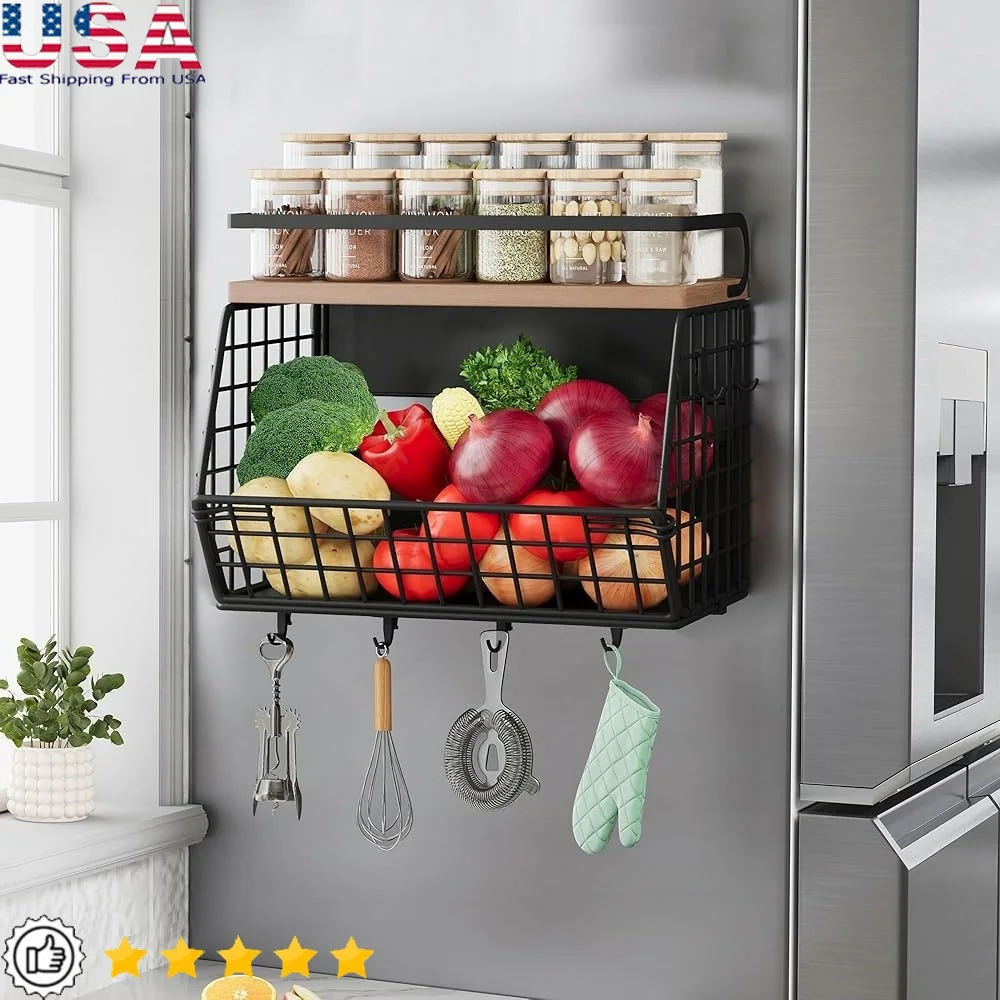 

Magnetic Shelf Organizer Kitchen Fridge Storage Vegetable Fruit Onion Potato Snacks Wire Basket Pantry Tidy Space Saving Tool