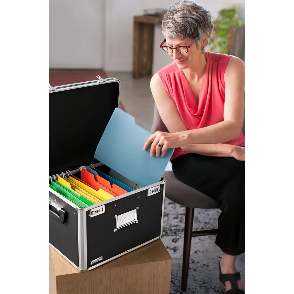 Portable File Box - 17.5 x 14 x 12.5 Inch Legal/Letter Size Storage Box with Dual-Combination Locking for Document Filing