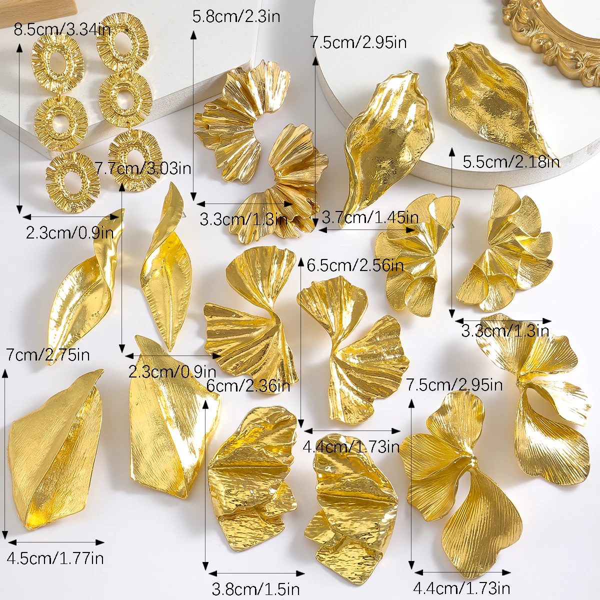 Vedawas Golden Exaggerated Irregular Geometric Flower Alloy Earrings,Elegant Wedding Banquet Women Accessories