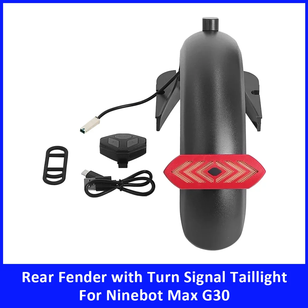 Rear Fender with Rechargeable Wireless Remote Control Turn Signal Taillight for Ninebot Max G30 Scooter Mudguard Accessories