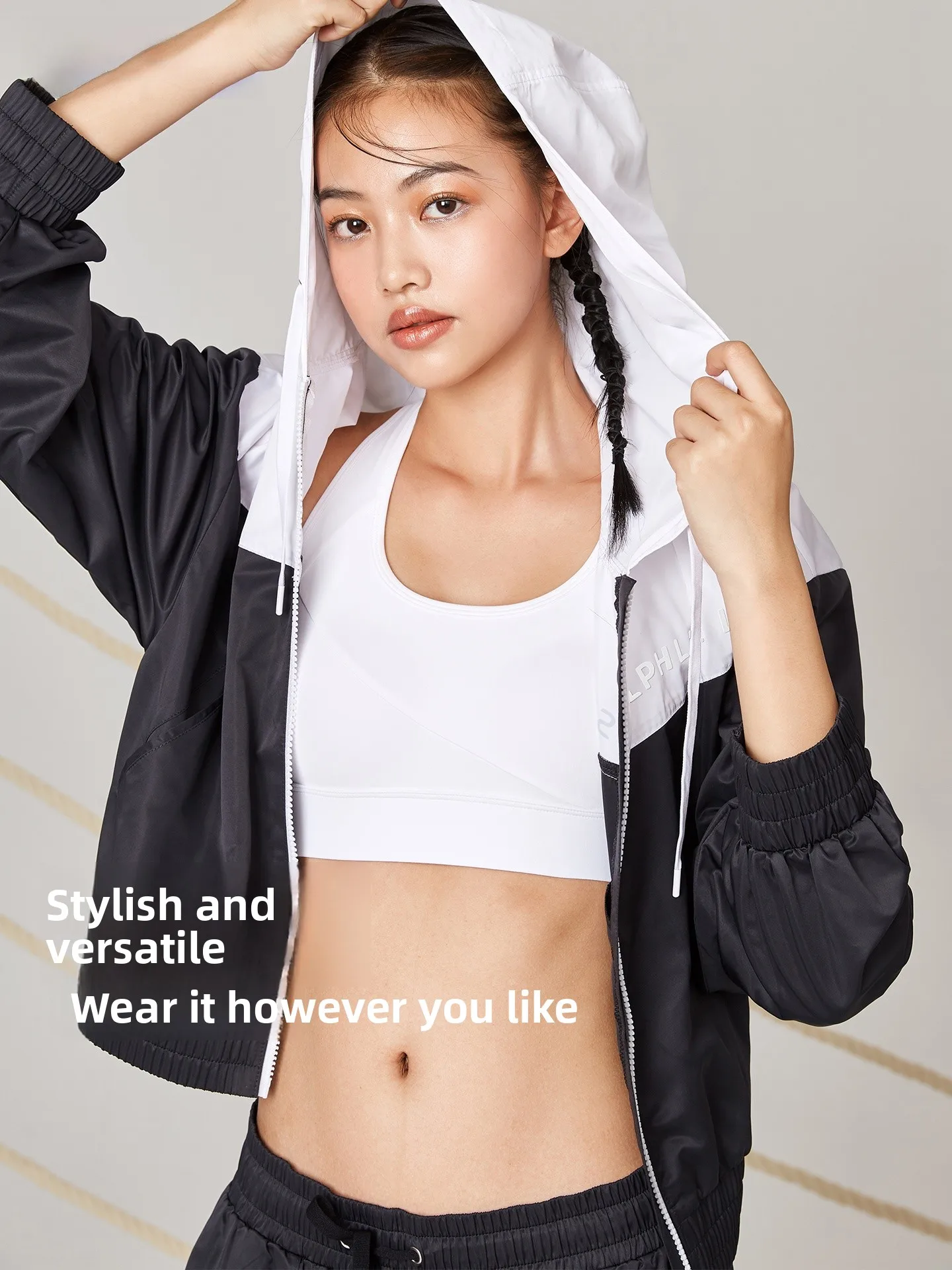 

Loose Casual Sports Jacket for Women Windproof Fashionable Hooded Buxing's Cute Girl Outerwear Zipper Closure Sportswear