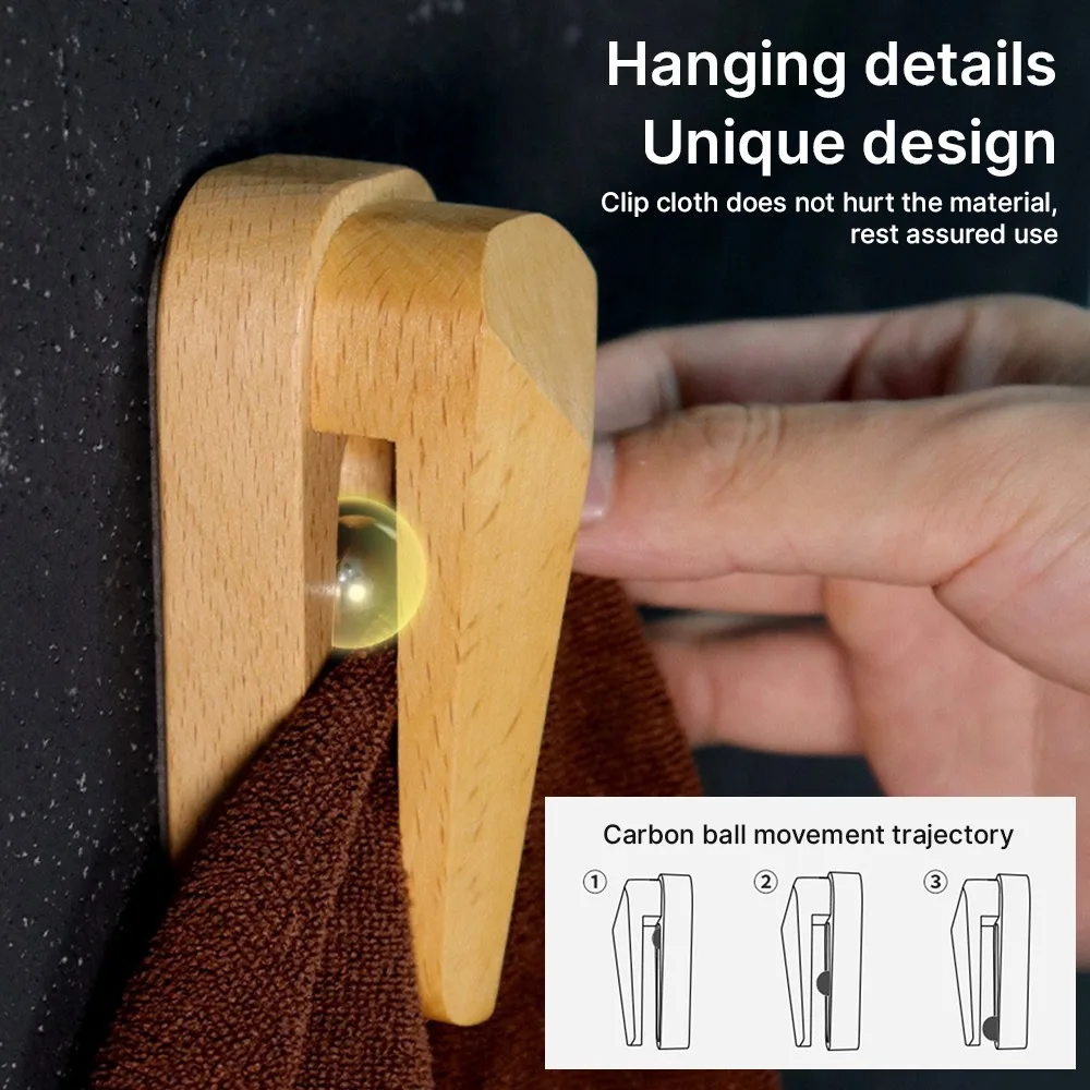 3PCS Vintage Wood Towel Clips 1.77×1.73×3.96in Carbon Steel Ball Wall Hanging Hook Self Adhesive Towel Racks Living Rooms