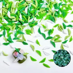 100 adet Reçine Aydınlık Taze Yaprak Tırnak Takılar Ince Beyaz Yeşil Yaprak Nail Art Dekorasyon Aksesuarları DIY Manikür Malzemeleri