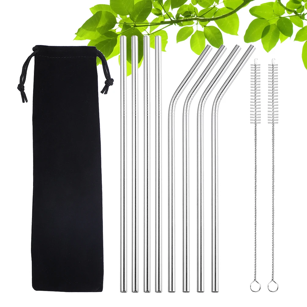

Stainless Steel Straw Set Reusable Food Grade 304 Travel Portable Drinking Straw Eco Friendly Bar Accessories Silver
