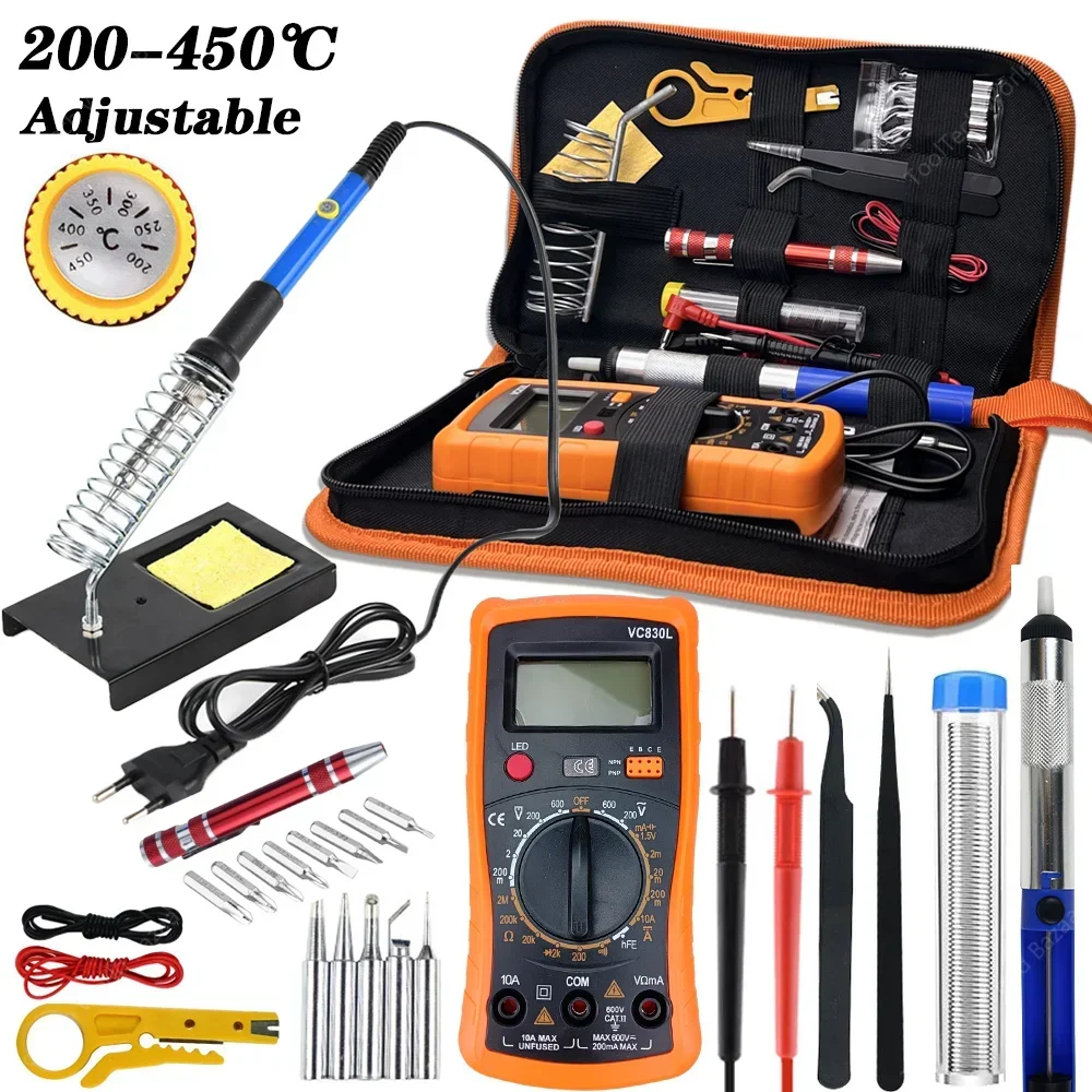 19PCS Electric Soldering Iron Kit With Multimeter 220V Degree Adjustable Mini Welding Gun For Electronic DIY Kits