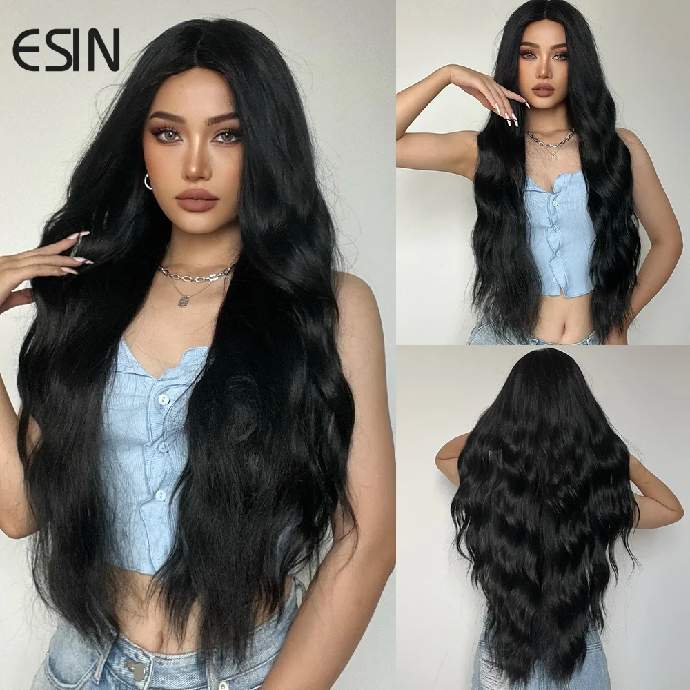 

ESIN Long Black Body Wave Hair Wigs Curly Synthetic Hair Wigs For Women Hair Replacement Wigs For Daily Use Party