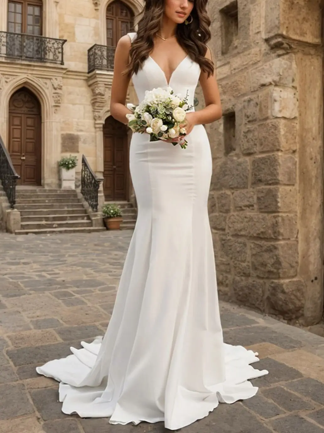 

Sexy Modern Mermaid FormalWedding Dress Stretch Crepe V Neck Sleeveless Chapel Train Pleated Bridal Gown 2025 Free Customized