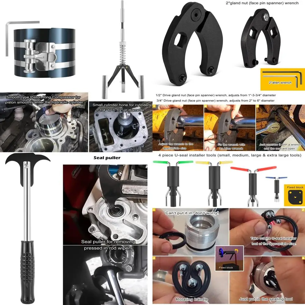 

Универсальный ремонтный комплект для гидравлических цилиндров для мини-погрузчиков, погрузчиков, экскаваторов-погрузчиков с ключом для сальников, инструментом для установки U-образных уплотнений и набором из 17 инструментов