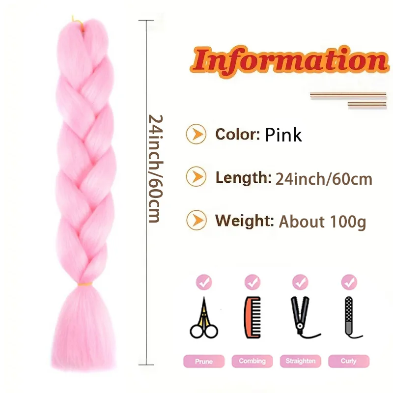 24Inch Jumbo Braid Synthetic Braiding Hair Ombre Rainbow Fiber Thick Box Crochet Braids Hair Extensions for Women Party DIY