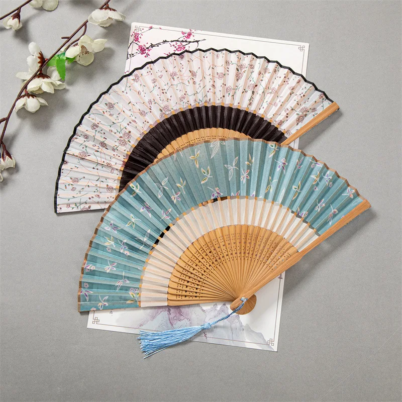 Japanese Style Kimono Folding Fan Small Lady Portable Summer Daily Fan Dance Decoration Fans Chinese Hanfu Cheongsam Photo Props