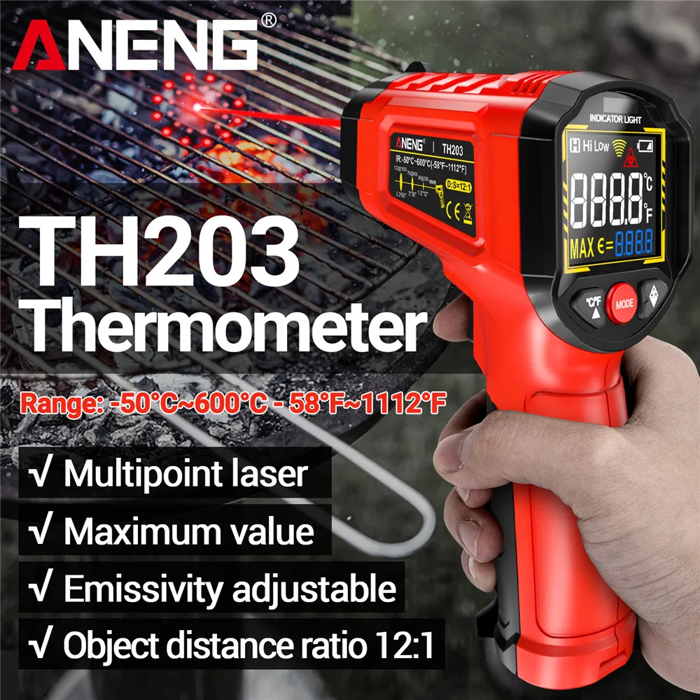 ANENG Smart Temperature Gun TH203 Industrial Infrared Thermometer Tester Meter -50 ~ 600 ℃ Pyrometer Tools