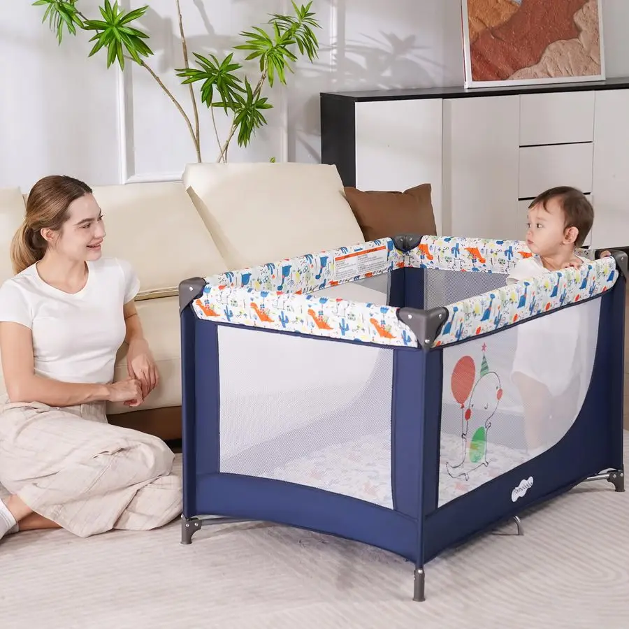 سرير محمول قابل للطي للسفر من Babe Baby Infant مريح للعب في ساحة سرير مع مرتبة ناعمة وجدران شبكية قابلة للتنفس، و #4