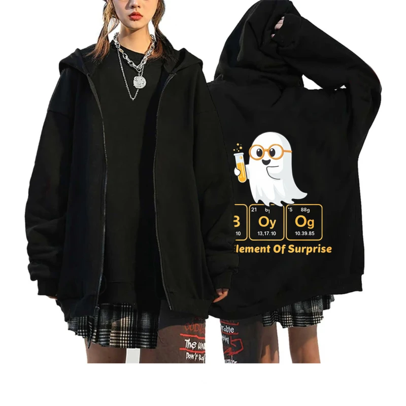 

Men's Hooded Jacket Black Ghost Printed Element Of Surprise Halloween Party Casual Wear