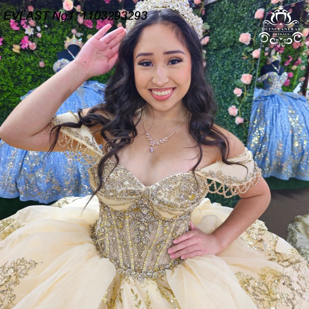 فستان EVLAST مخصص 2026 بلون الشمبانيا Quinceanera فستان حفلة مزين بالخرز متدرج حلو 16 فيستدوس دي 15 أنوس E1QN664