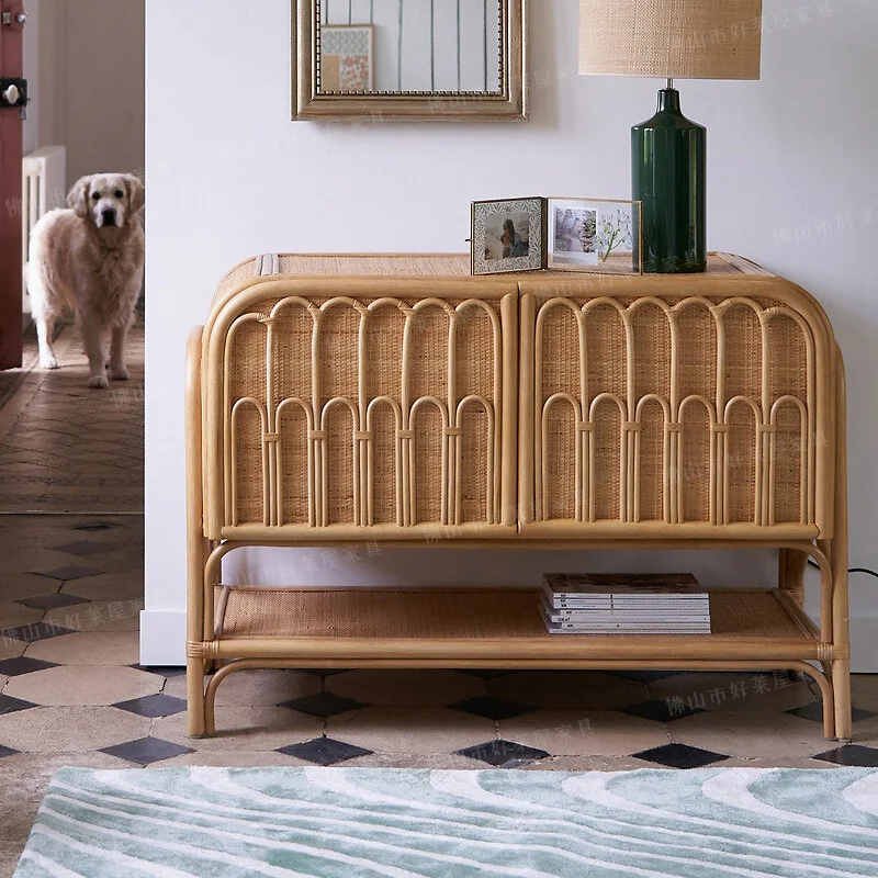 

Natural Indonesian rattan dining side cabinet storage Korean bucket B & B hotel furniture small