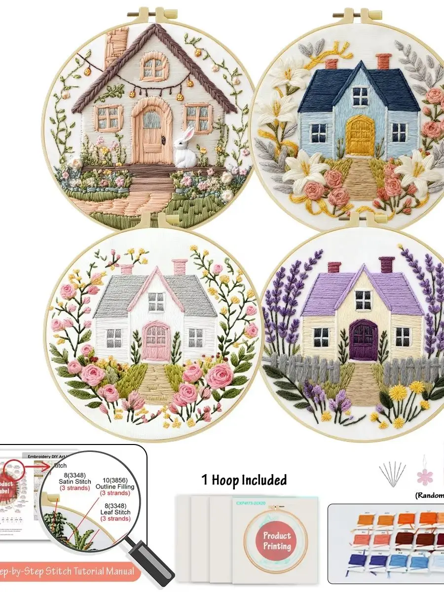 4-teiliges DIY-Stickmaterial-Set für Anfänger, inklusive Nadeln, Fäden, Stick-Starter-Kit, Kreuzstich-Kunst als Geschenk. – Detail 1
