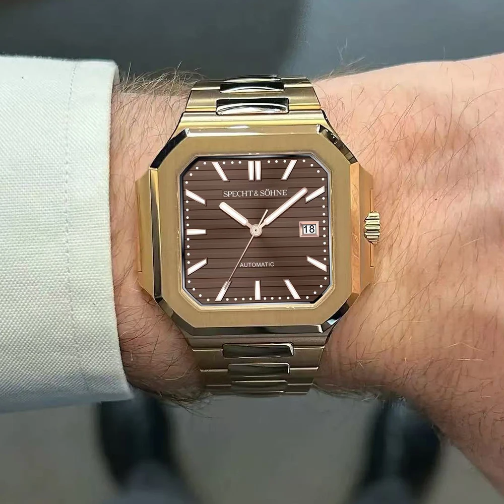 2026 Specht & Söhne 41MM Square Cubic 5711 Men's Watch Mechanical Watches Rose Gold Stainless Steel Sapphire Crystal Waterproof