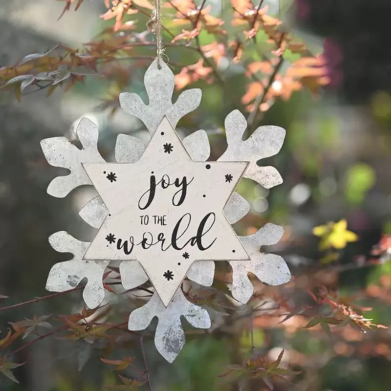 

Christmas Snowflake Ornaments Set, Metal Holiday Wall Hanging Decorations with Festive Messages, 23.5 x 19 cm, White and Silver,